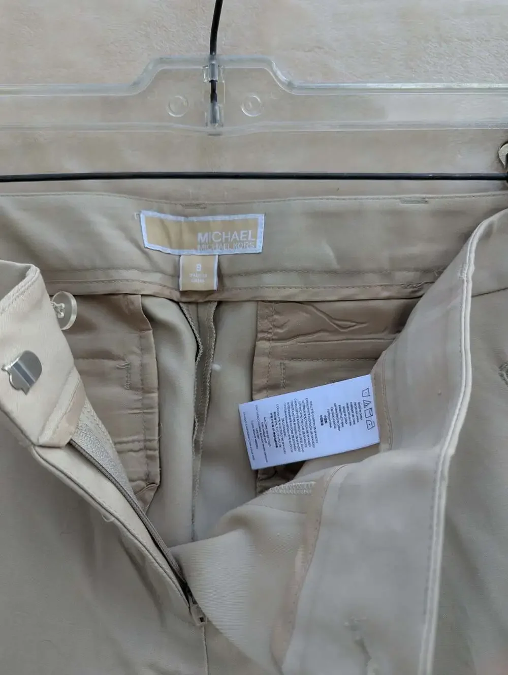 Michael Kors Women Khaki Beige Stretch Twill Pants Slacks Size 8 Zipper